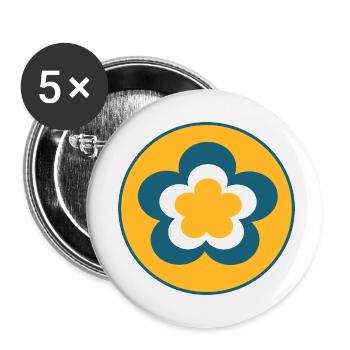 70er Jahre Blume Muster - Buttons klein 25 mm (5er Pack) - Weiß - Vorne