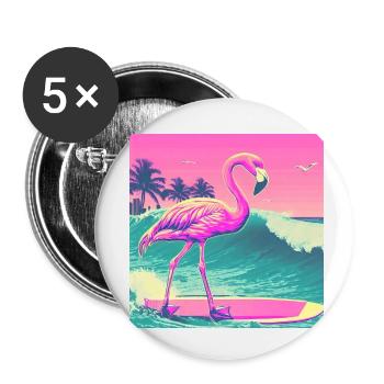 Surfen Flamingo Miami - Buttons klein 25 mm (5er Pack) - Weiß - Vorne