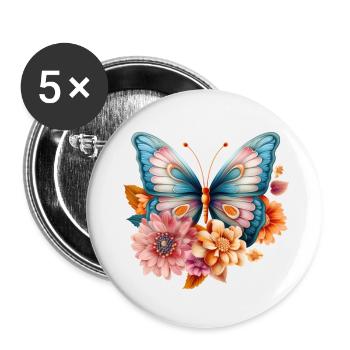 beautiful, imaginatively drawn butterfly - Buttons small 1''/25 mm (5-pack) - white - Front