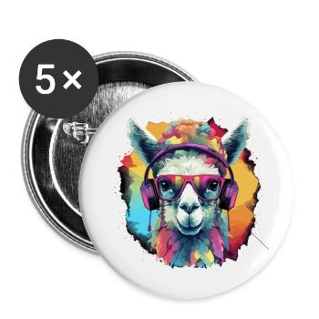 Colorful Alpaca Graffiti Art - Buttons small 1''/25 mm (5-pack) - white - Front