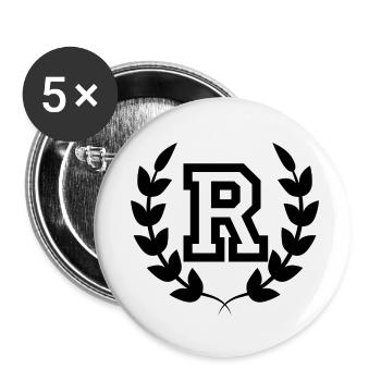 Lettre r sport - Lot de 5 petits badges (25 mm) - blanc - Devant