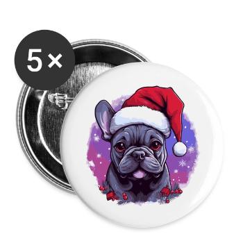 Bouledogue français avec casquette de Père Noël - Lot de 5 petits badges (25 mm) - blanc - Devant