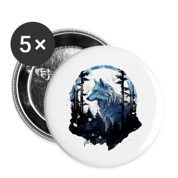 Weißer Wolf im Wald bei Vollmond - Buttons klein 25 mm (5er Pack) - Weiß - Vorne