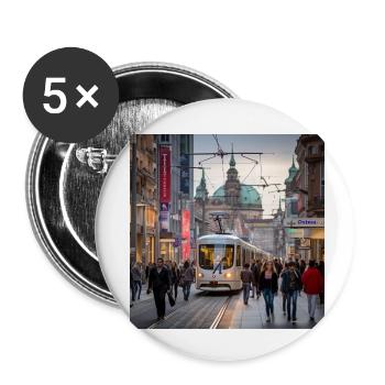 Street with tram - Buttons small 1''/25 mm (5-pack) - white - Front