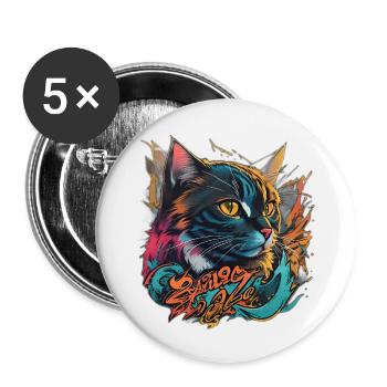 Beautiful Cat Design - Buttons small 1''/25 mm (5-pack) - white - Front