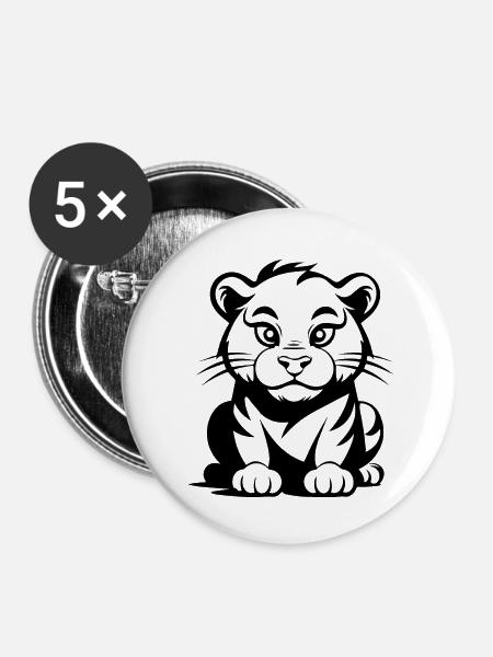 Tiger Raubkatze - Buttons klein 25 mm (5er Pack) - Weiß