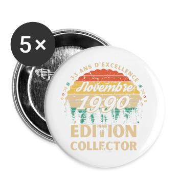 33 ans Novembre 1990 édition collector - Lot de 5 petits badges (25 mm) - blanc - Devant