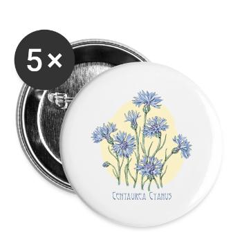 Kornblume, botanische Zeichnung - Buttons klein 25 mm (5er Pack) - Weiß - Vorne