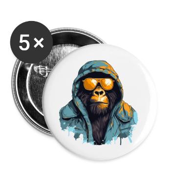 Streetstyle-Berggorilla | Gorilla-Liebhaber - Buttons klein 25 mm (5er Pack) - Weiß - Vorne