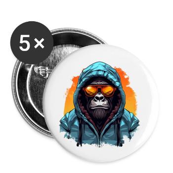 Streetstyle-Berggorilla | Gorilla-Liebhaber - Buttons klein 25 mm (5er Pack) - Weiß - Vorne
