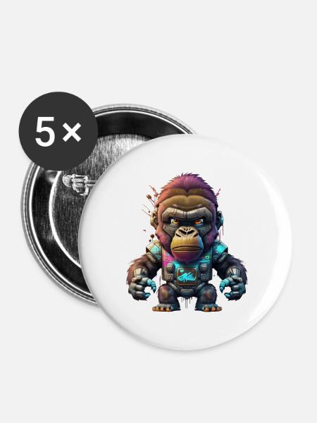Roboter Gorilla - Buttons klein 25 mm (5er Pack) - Weiß