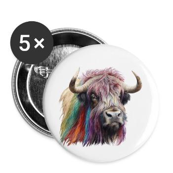 Bison arc-en-ciel / Gay Pride / Gay / Queer LGPT - Lot de 5 petits badges (25 mm) - blanc - Devant