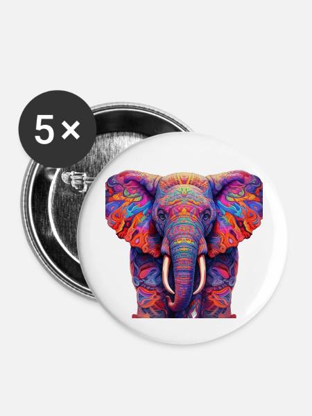 Psychedelischer Elefant - Buttons klein 25 mm (5er Pack) - Weiß
