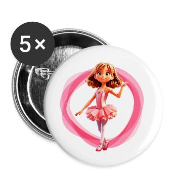 Ballett Mädchen pink - Buttons klein 25 mm (5er Pack) - Weiß - Vorne