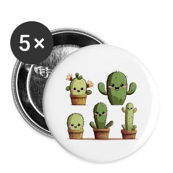Family cactus happy house - Lot de 5 petits badges (25 mm) - blanc - Devant