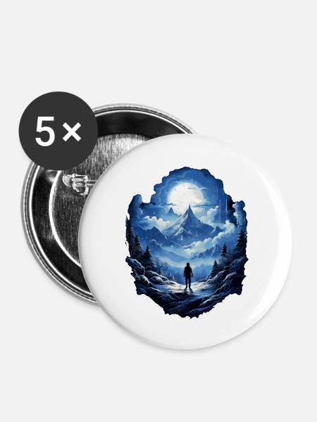 Berggipfel im Mondschein - Buttons klein 25 mm (5er Pack) - Weiß