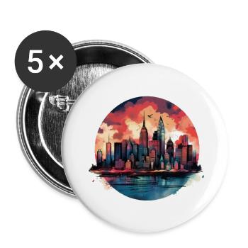 New York Skyline - Buttons small 1''/25 mm (5-pack) - white - Front