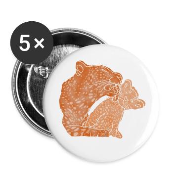 "Leopard", Boho Line Art Design, Series "Big 5" - Buttons small 1''/25 mm (5-pack) - white - Front