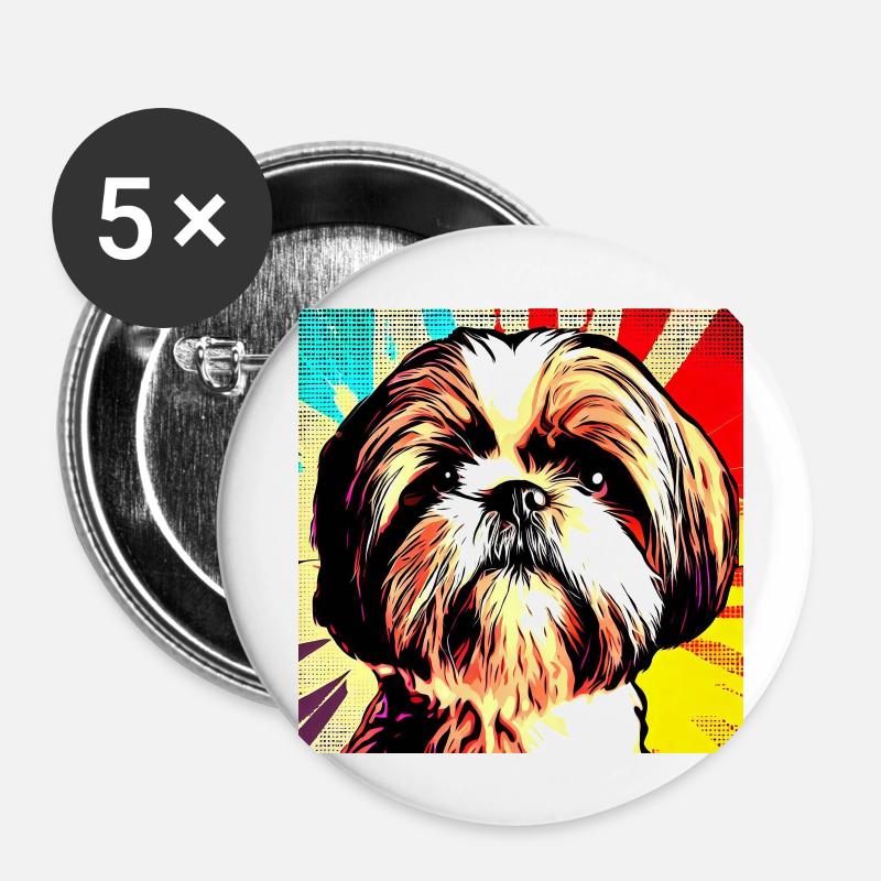 Shih Tzu Pop Art - Buttons small 1''/25 mm (5-pack) - white