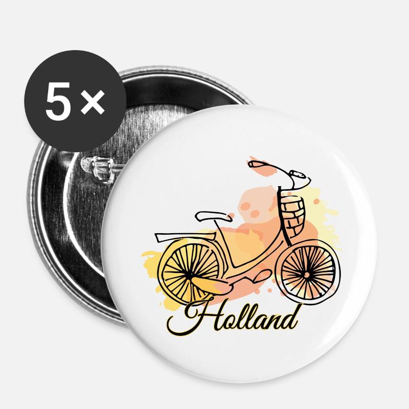 Dutch Bicycle Explorer: Fahrt durch Holland - Buttons klein 25 mm (5er Pack) - Weiß
