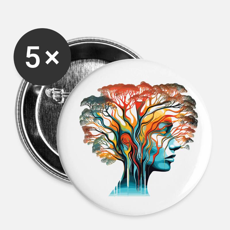 Optische Täuschung Kopf-Baum - Buttons klein 25 mm (5er Pack) - Weiß
