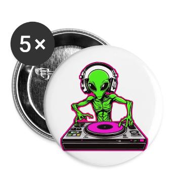 Incredibly cool: Neon Alien DJ for your party - Buttons small 1''/25 mm (5-pack) - white - Front