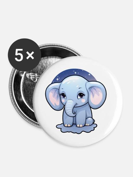 Baby Elefant Kawaii - Buttons klein 25 mm (5er Pack) - Weiß