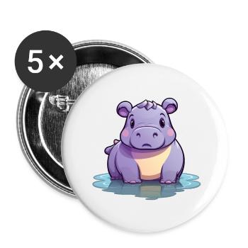 Hippopotamus - Buttons small 1''/25 mm (5-pack) - white - Front