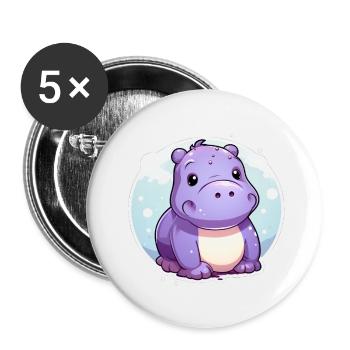 Hippopotamus - Buttons small 1''/25 mm (5-pack) - white - Front