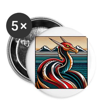 Dragon - Médiéval - Asie - Dragon chinois - Japon - Lot de 5 petits badges (25 mm) - blanc - Devant