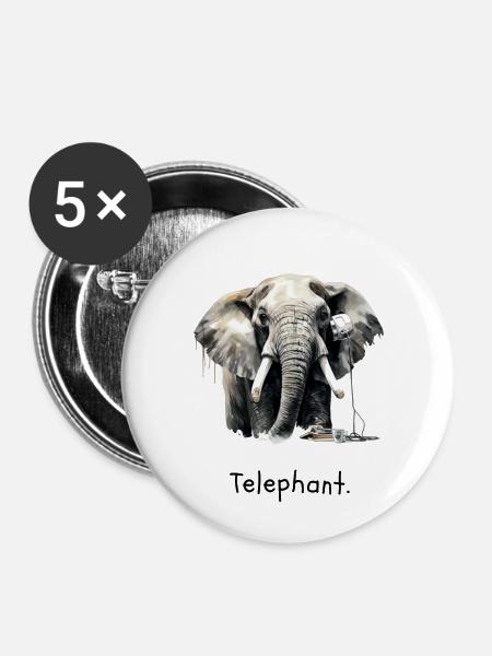 Telephant. - Buttons klein 25 mm (5er Pack) - Weiß