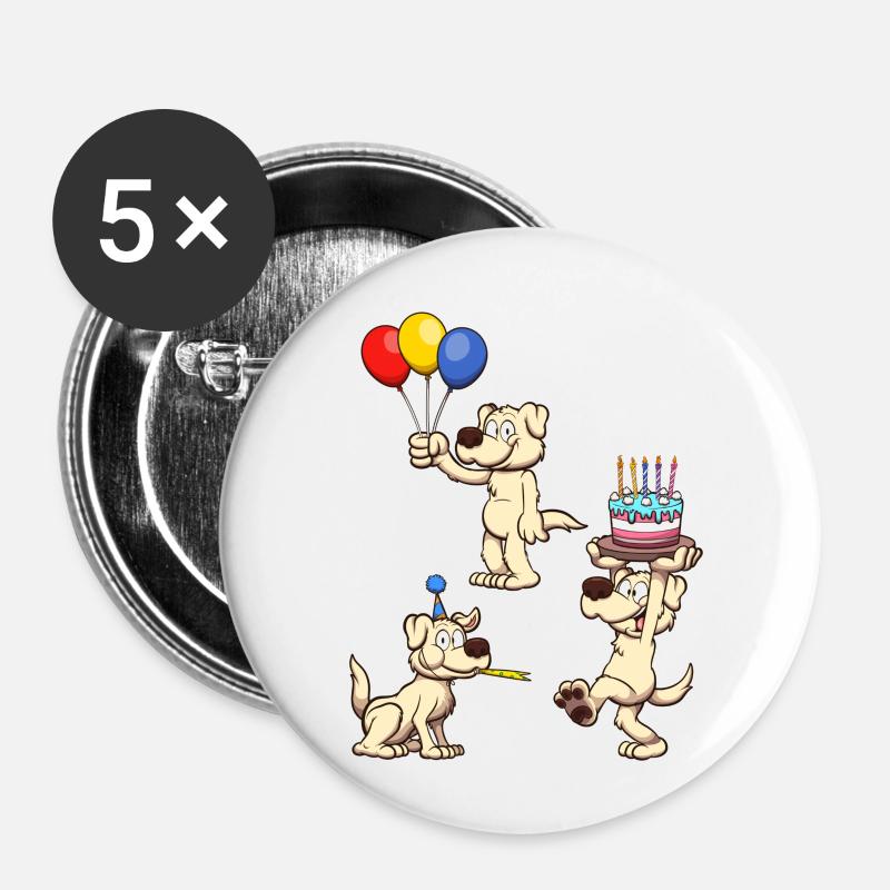 Birthday Dog - Buttons small 1''/25 mm (5-pack) - white