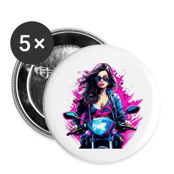 Frau auf dem Motorrad mit Sonnenbrille - Buttons klein 25 mm (5er Pack) - Weiß - Vorne