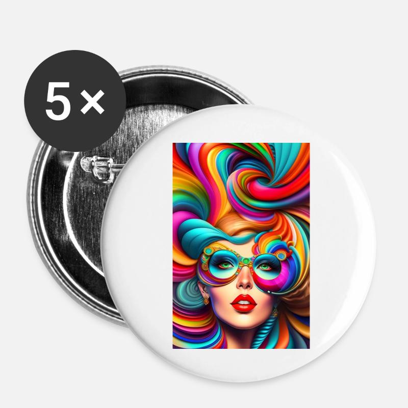 psychedelic woman - Lot de 5 petits badges (25 mm) - blanc
