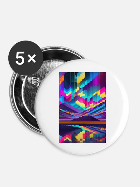 Psychedelischer Glitch von Pixeln - Buttons klein 25 mm (5er Pack) - Weiß