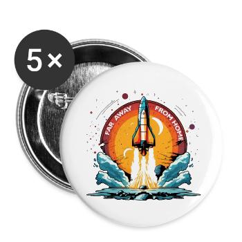 Rakete in den Weltraum. WEIT WEG VON ZU HAUSE - Buttons klein 25 mm (5er Pack) - Weiß - Vorne