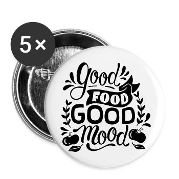 Good Food good mood Spruch - Buttons klein 25 mm (5er Pack) - Weiß - Vorne