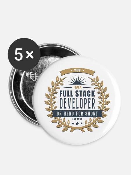 Full Stack Developer dunkel - Buttons klein 25 mm (5er Pack) - Weiß