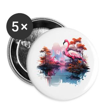 Flamingos pinke Vögel Natur Design - Buttons klein 25 mm (5er Pack) - Weiß - Vorne