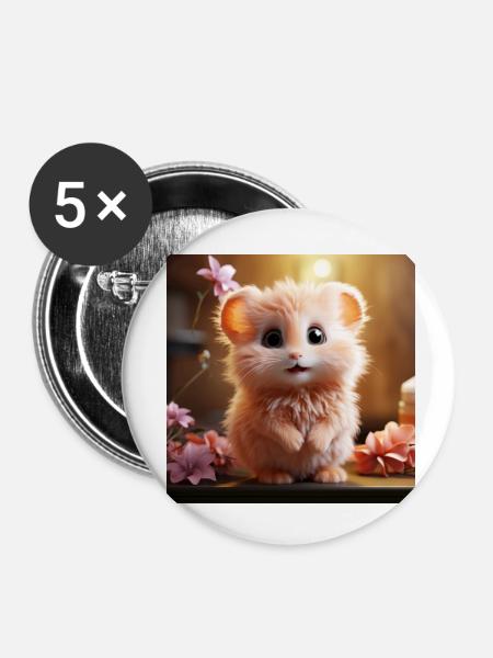 Fluffy mouse - Buttons klein 25 mm (5er Pack) - Weiß