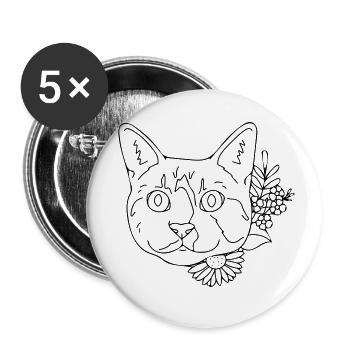 Katze - Buttons klein 25 mm (5er Pack) - Weiß - Vorne
