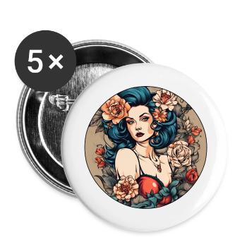 Pinup Girl - Buttons small 1''/25 mm (5-pack) - white - Front