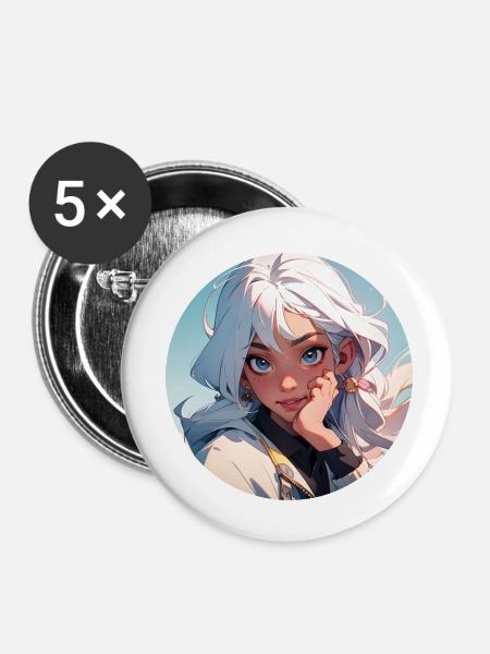 Princess 5 - Buttons klein 25 mm (5er Pack) - Weiß