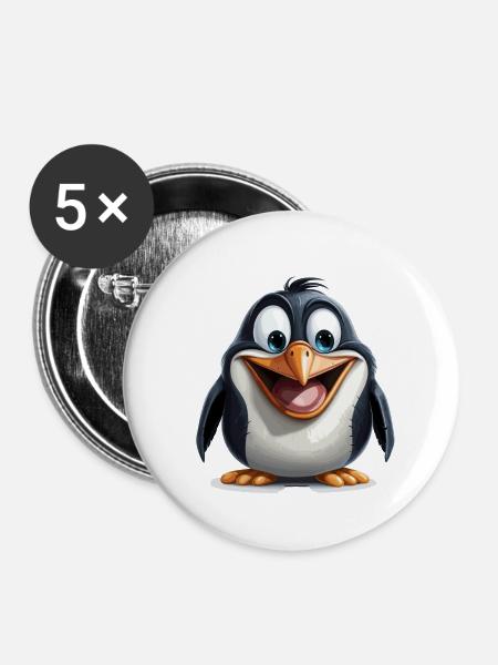 der Cartoon-Pinguin - Buttons klein 25 mm (5er Pack) - Weiß