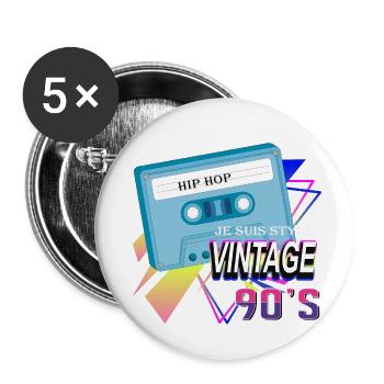 Style vintage années 90 : Hiphop tendance cassette - Lot de 5 petits badges (25 mm) - blanc - Devant