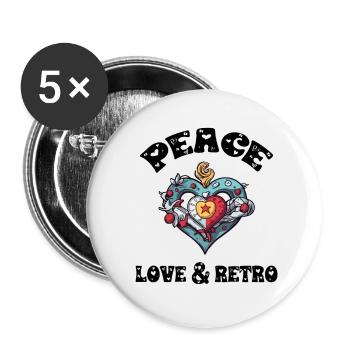 Peace love and retro - Buttons small 1''/25 mm (5-pack) - white - Front