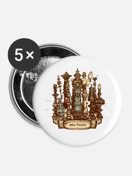 Leidenschaft für Schach - Buttons klein 25 mm (5er Pack) - Weiß