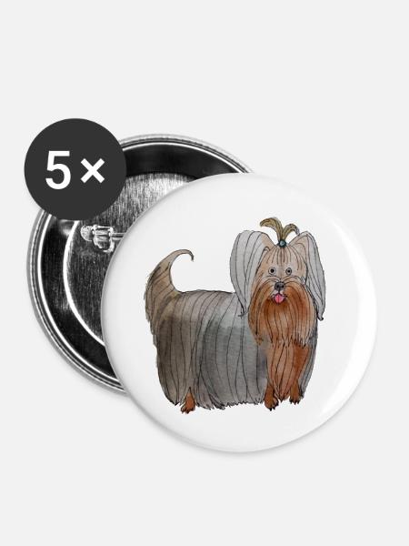 Yorkshire Terrier - Buttons klein 25 mm (5er Pack) - Weiß