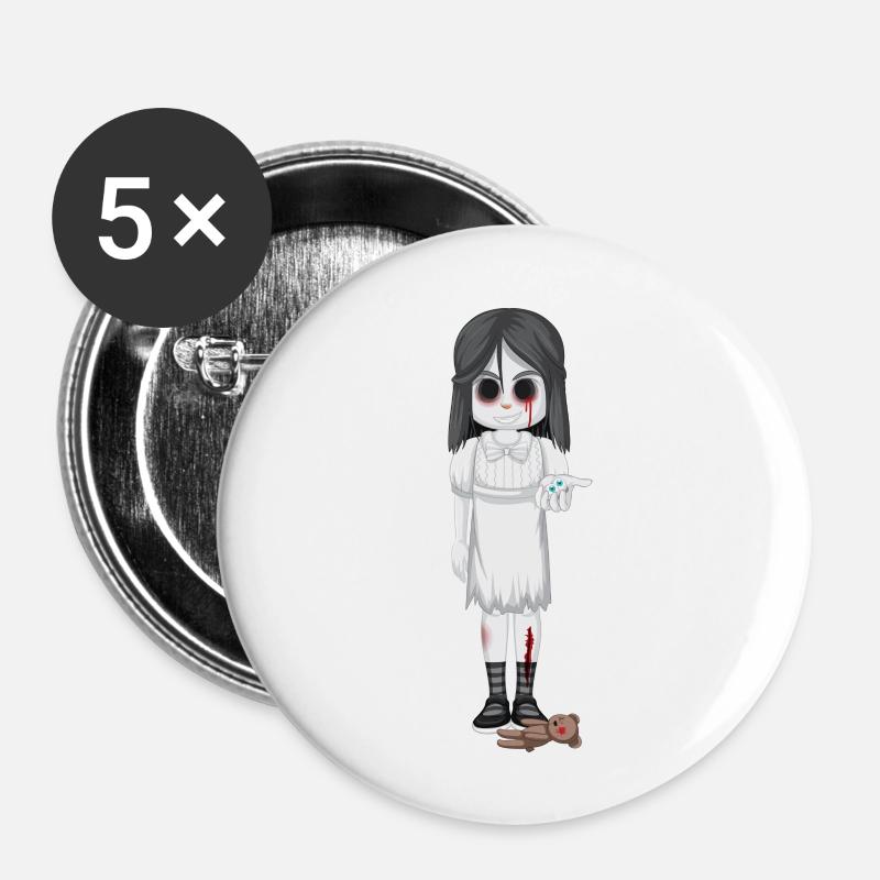 fille horreur 2 - Lot de 5 petits badges (25 mm) - blanc