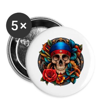 Crâne de pirate - Lot de 5 petits badges (25 mm) - blanc - Devant